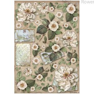 PAPIER RYŻOWY A4  VINTAGE  LIBRARY  KWIATY I KARTY DFSA 4757 STAMPERIA 
